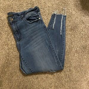 Forever 21 Dark Blue High-Rise Distressed Skinny Jeans